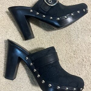 Coach Black Leather WILLOW Mules with Studded Accents vintage Heeled clog 8.5